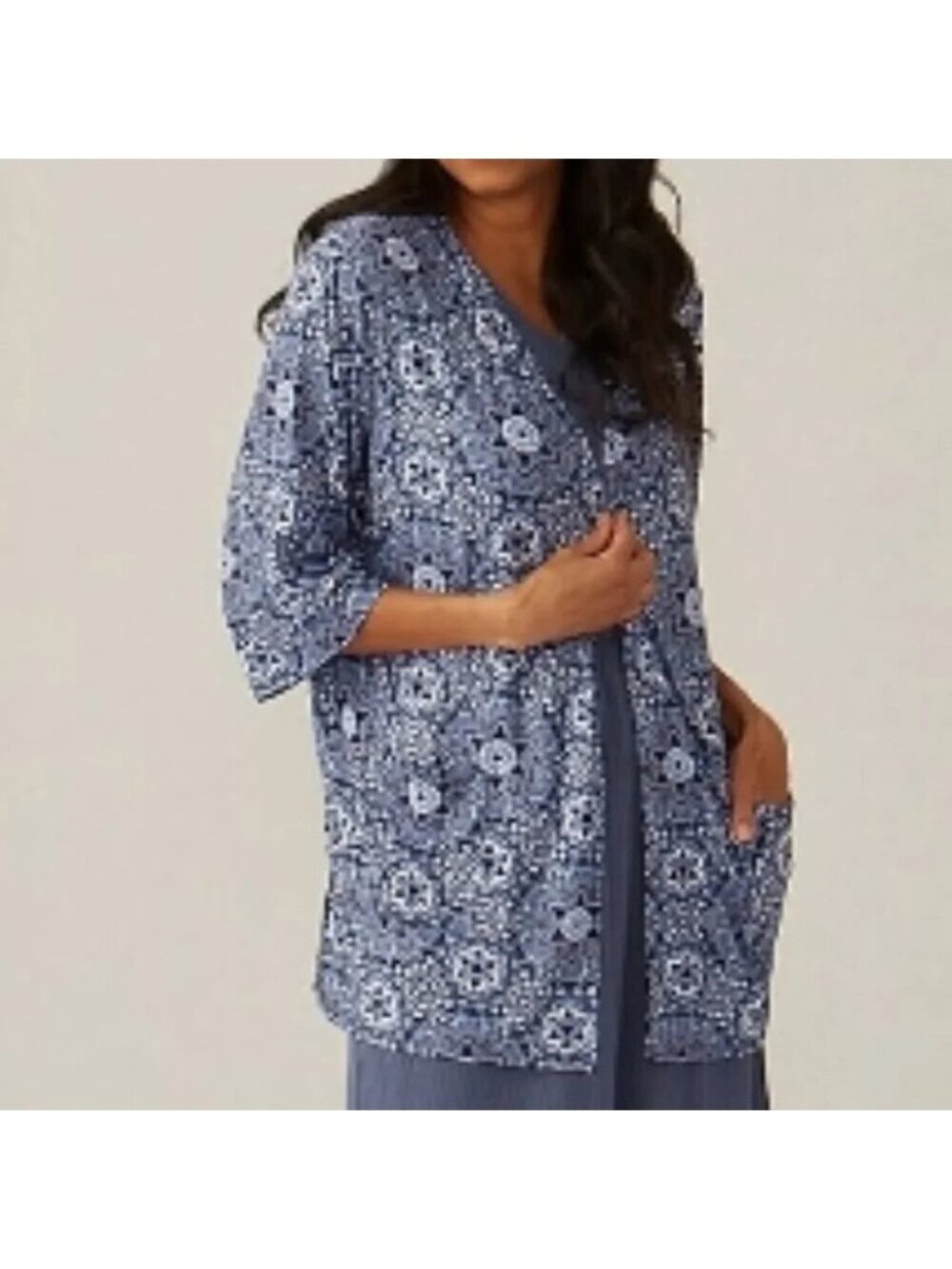 NEW Cuddl Duds Blue White Open Front Lightweight Cardigan Wrap - 1X